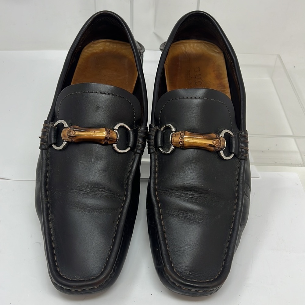 Gucci Men’s Sz 8 Brown Leather Bamboo Horsebit Slip on Loafers